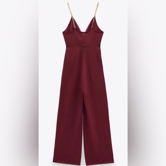 Zara Chain Strap Knotted Jumpsuit in Burgundy Size Medium - Picture 5 of 8